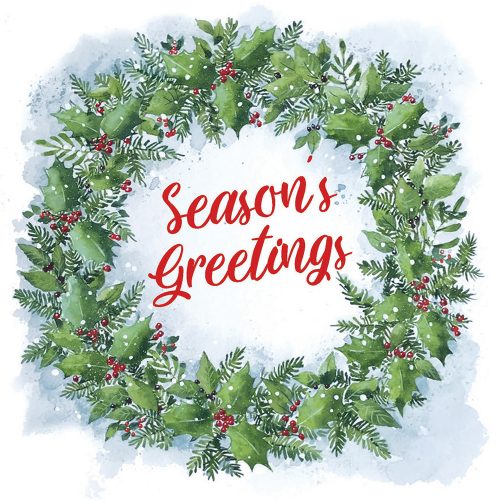 Seasons Greetings Wreath Xmas Card